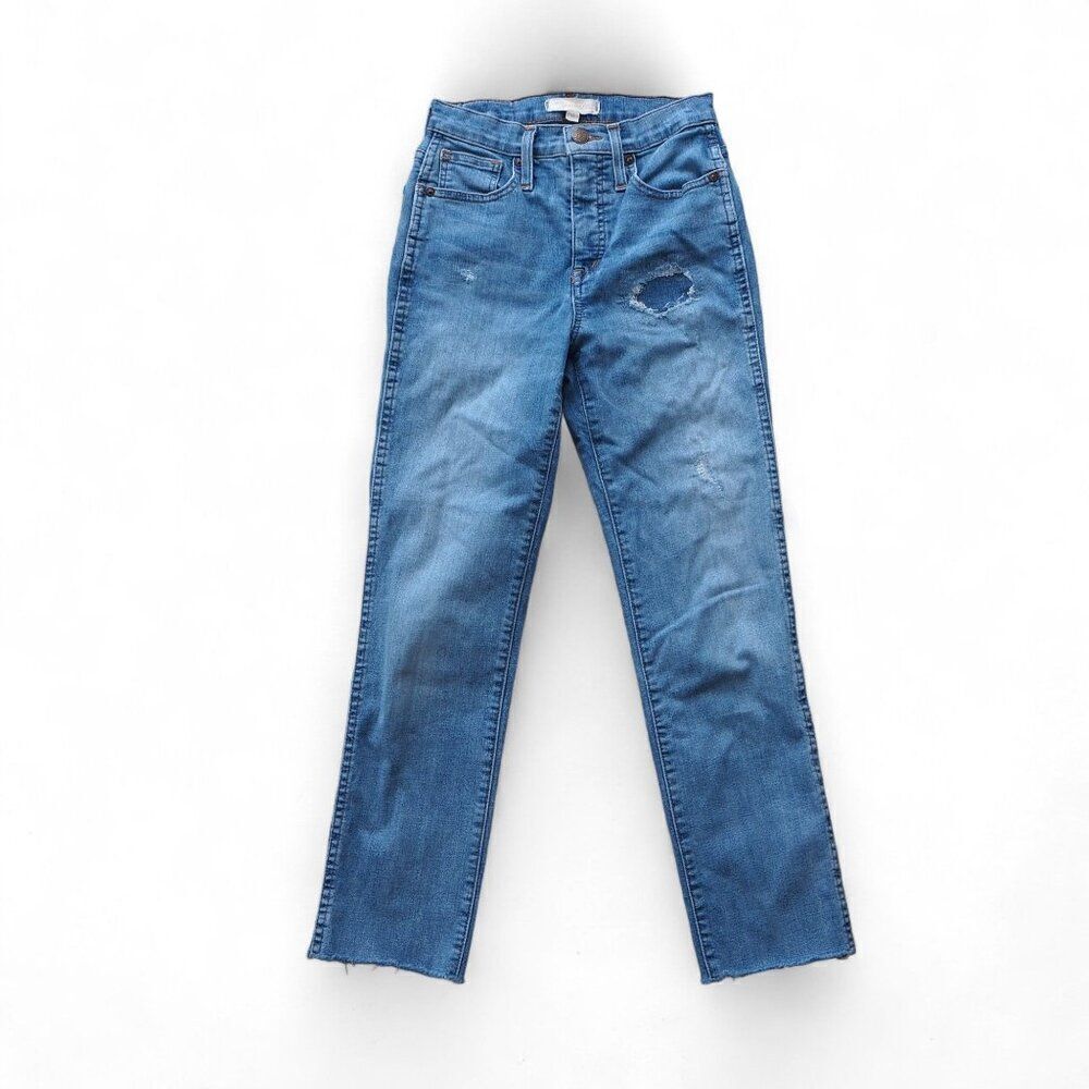 Madewell Straight Leg‎ Raw Hem Distressed Medium Wash Jeans Women's 23